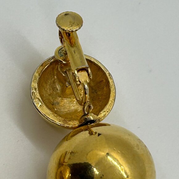 Vintage Gold-tone Double Ball Earrings Screw Back Statement 1960 Mod Design MCM - Picture 6 of 13